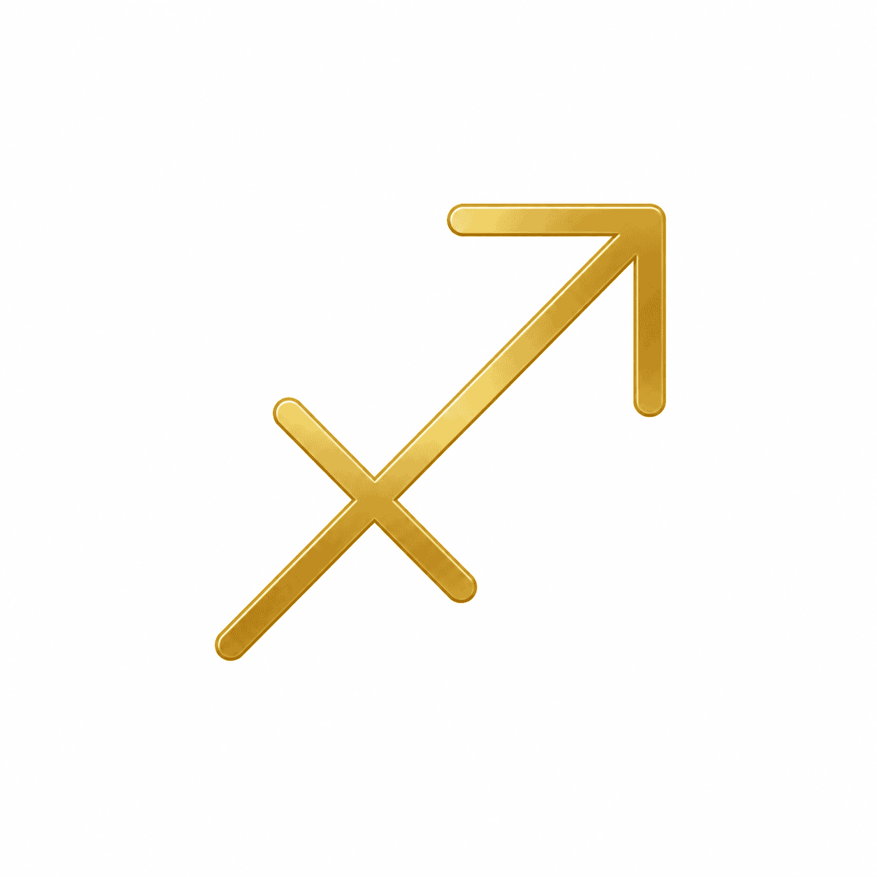 Gold Sagittarius zodiac sign glyph representing exploration, meaning, and expansive expression in Your Zodiacal Configuration