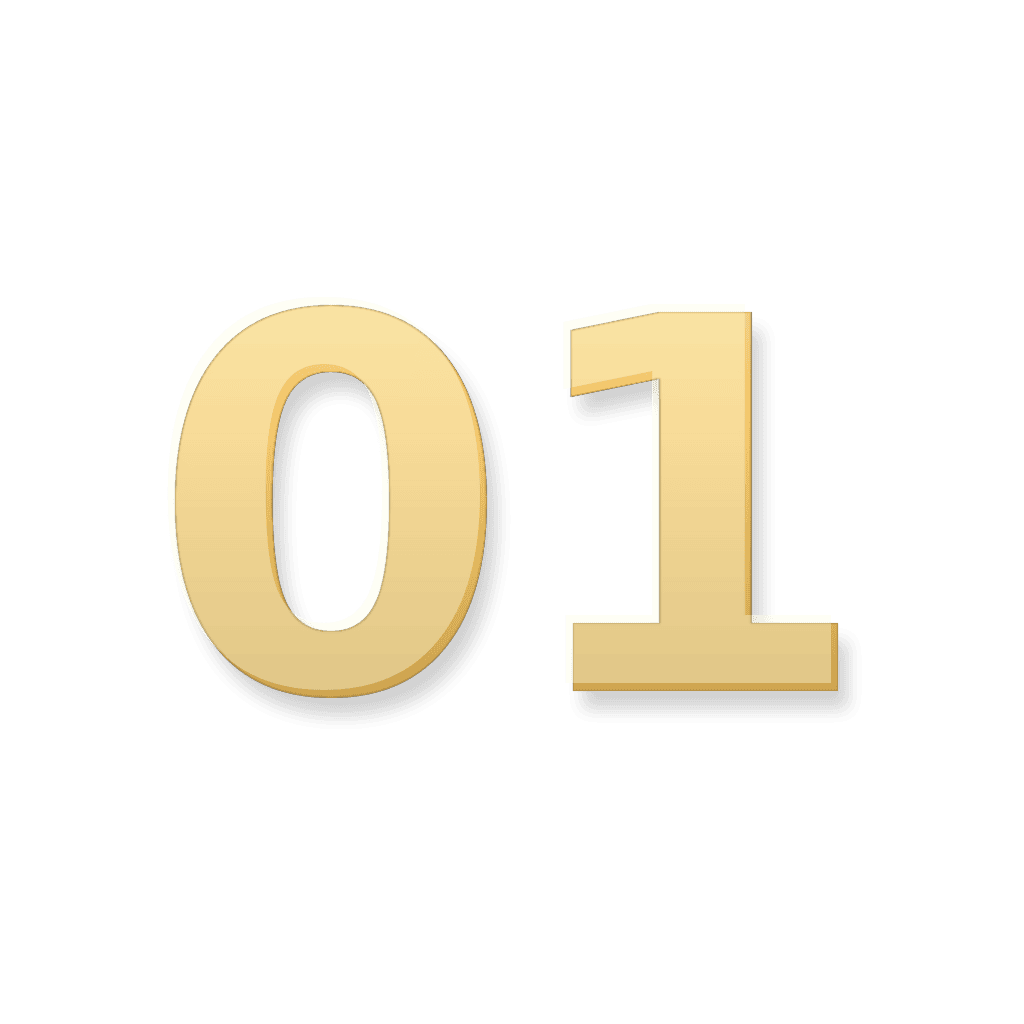 Gold 01 number marker representing the First House and identity themes in Your Zodiacal Configuration.