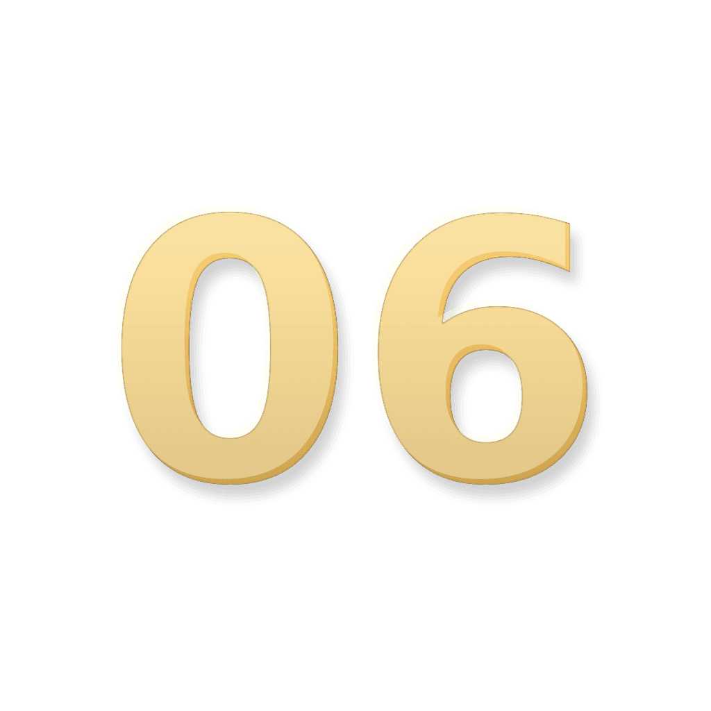 Gold 06 number marker representing the Sixth House and daily life themes in Your Zodiacal Configuration.