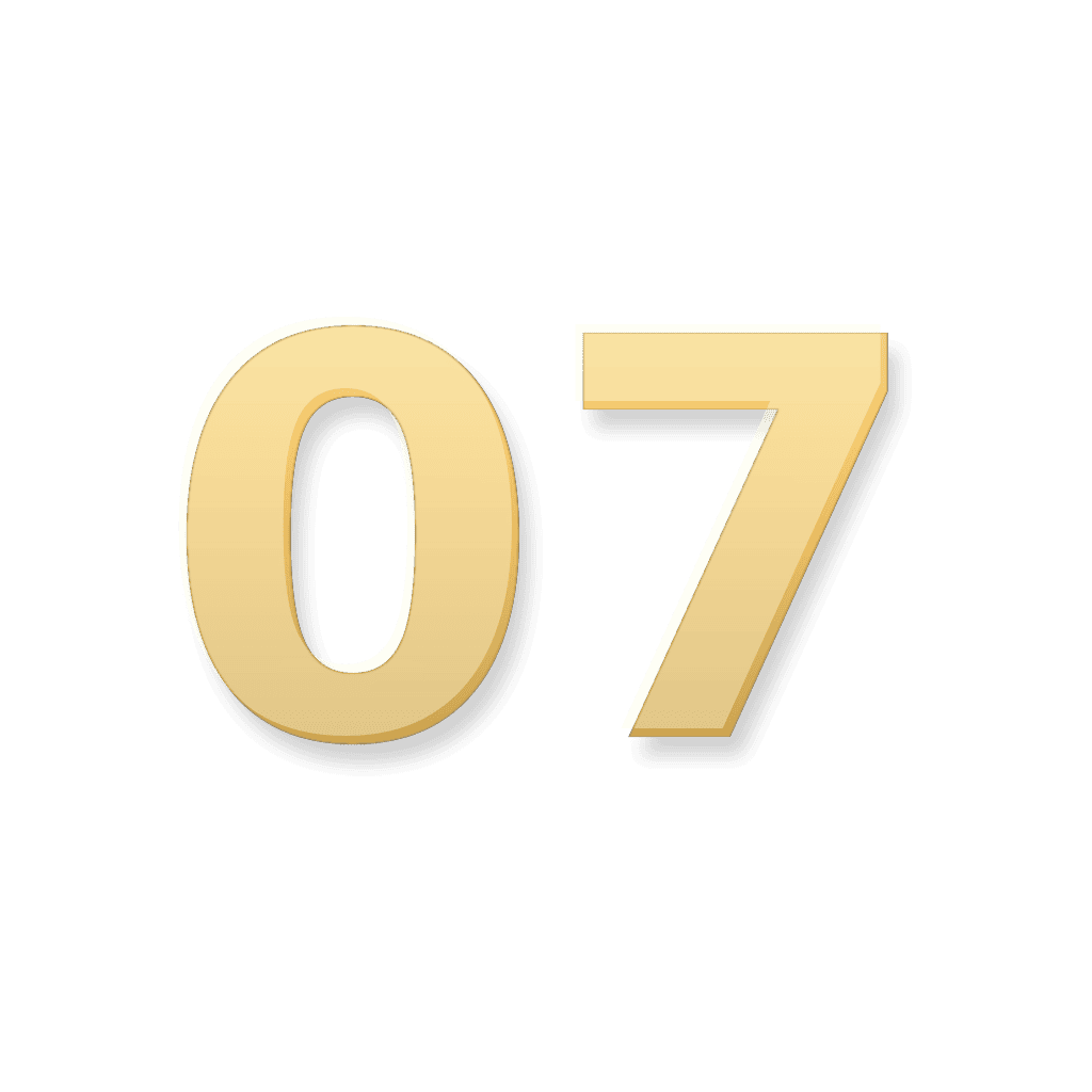 Gold 07 number marker representing the Seventh House and relationship themes in Your Zodiacal Configuration.