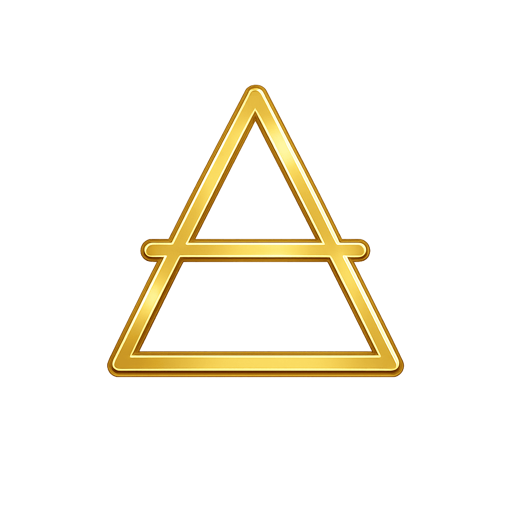 Polished gold upright triangle with a horizontal line representing the Air element