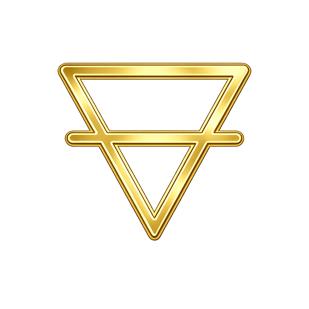 Polished gold inverted triangle with a horizontal line representing the Earth element