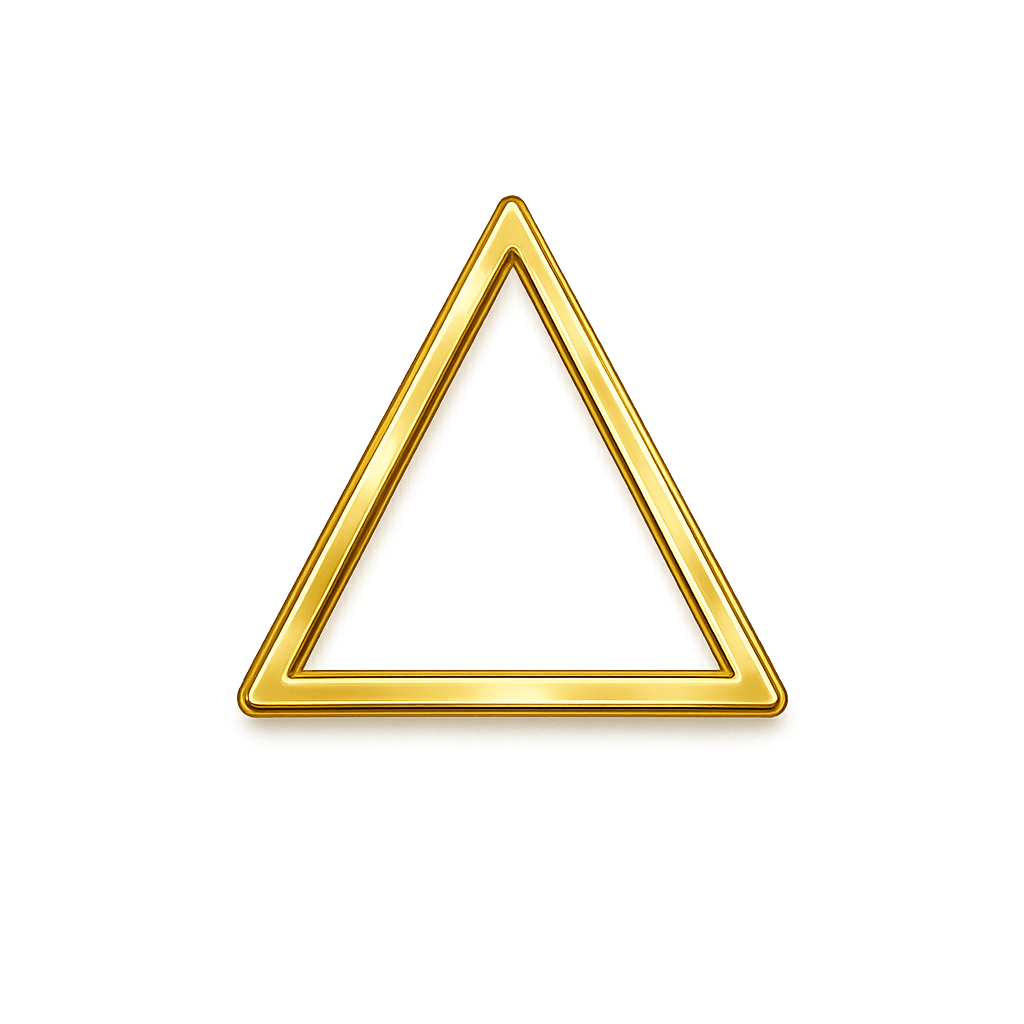 Polished gold upright triangle representing the Fire element Earth