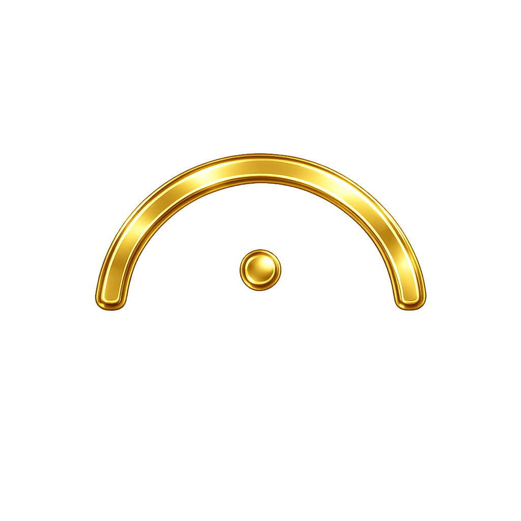 Polished gold arch with a centered dot representing the Mutable modality