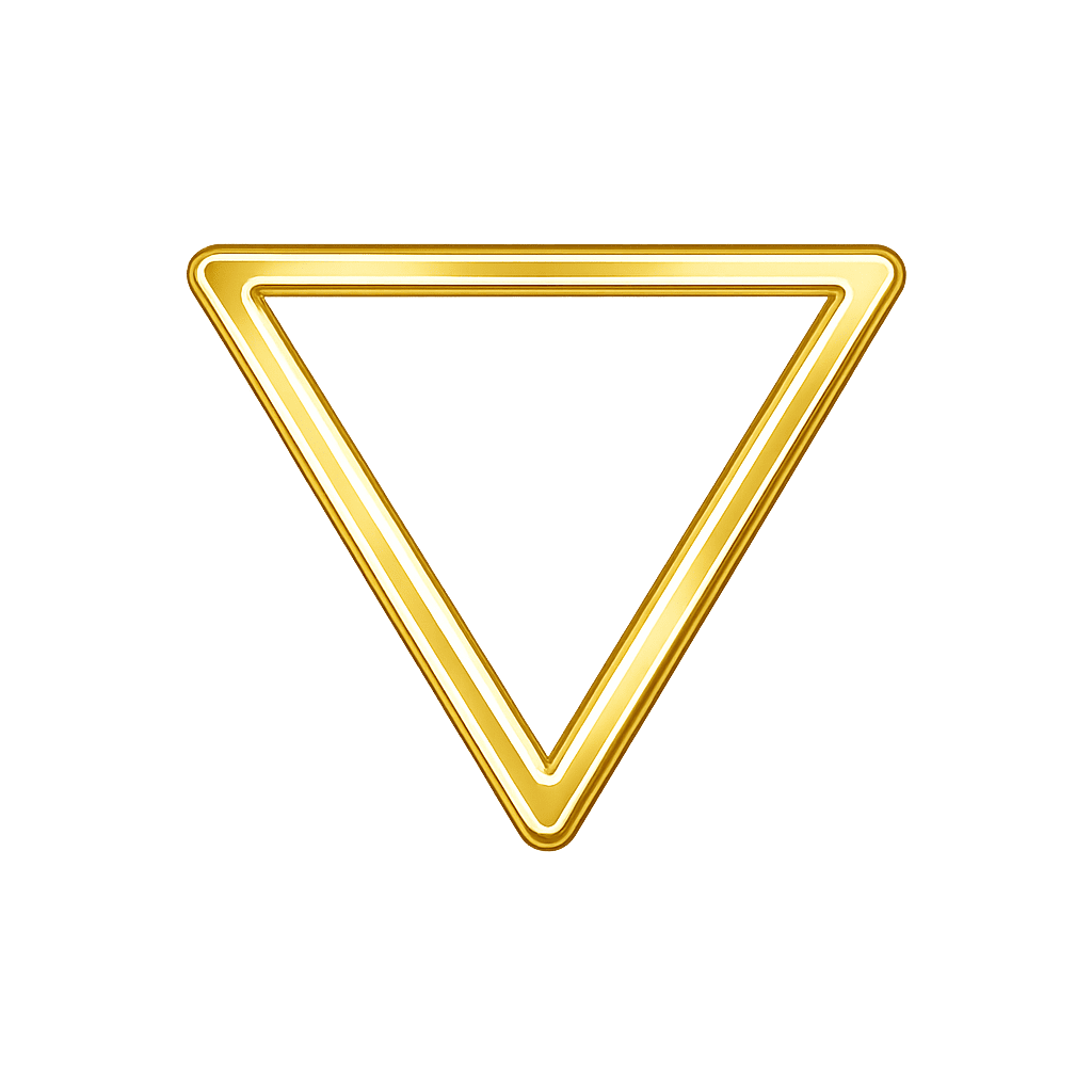 Polished gold inverted triangle representing the Water element